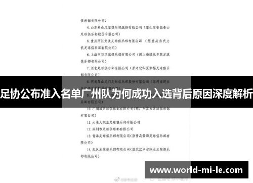 足协公布准入名单广州队为何成功入选背后原因深度解析